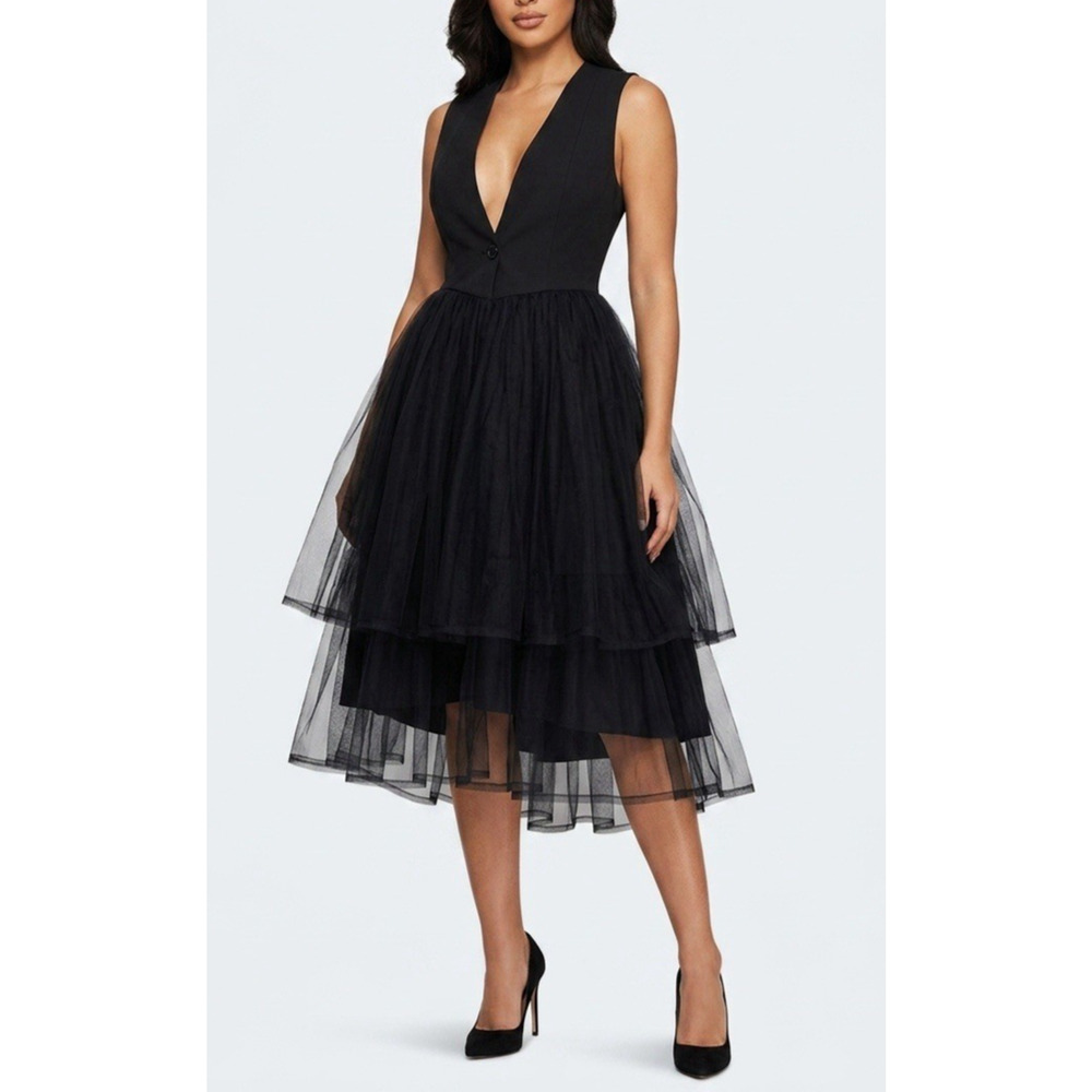 NOIR KEI NINOMIYA Comme des Garcons Tulle Tiered Sleeveless Dress Vest Black S